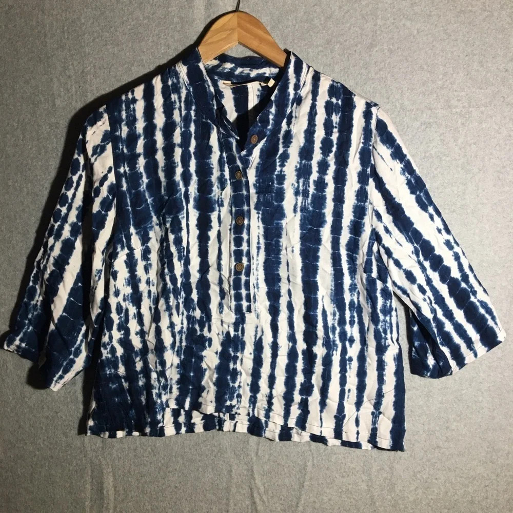 Womens Soft Surroundings Blouse Cropped Tie Dye Coastal Beachy Boho Vacation